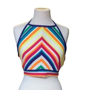 ❤️Rainbow striped halter neck crop top size xl